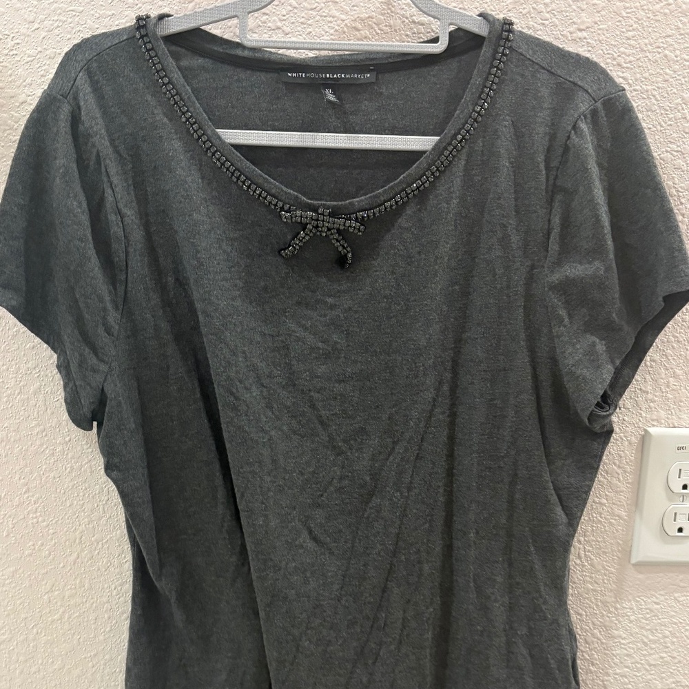 White House|Black Market Gray Bow shirt